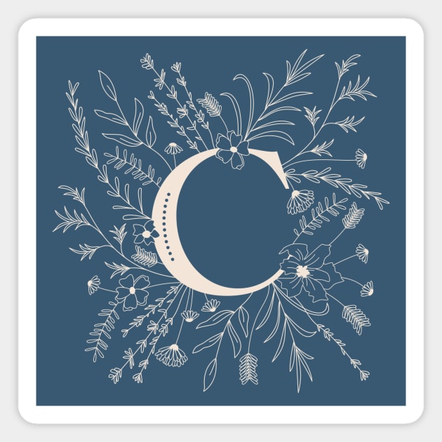 Botanical Letter C (Lake Blue) Magnet by Cascade Patterns